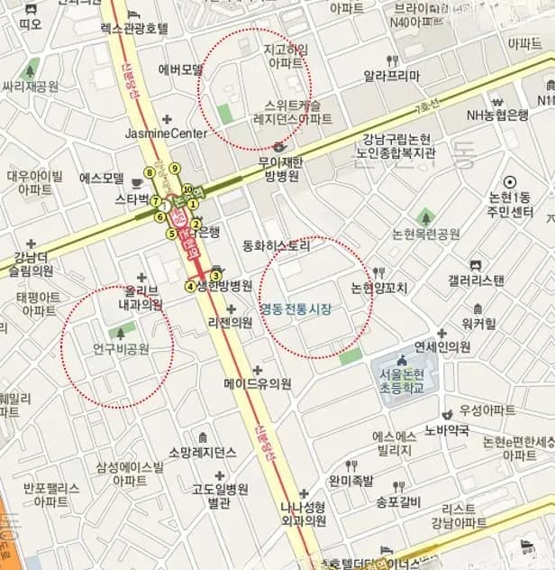 논현역 일대 입지