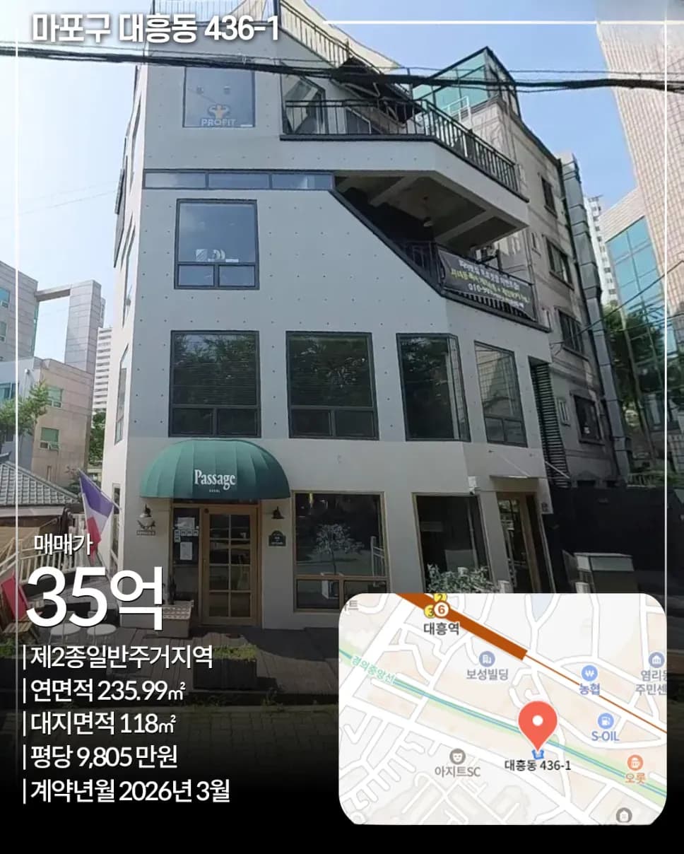 마포구 대흥동 436-1 — 대흥역 인근 신축급 매매 사례
